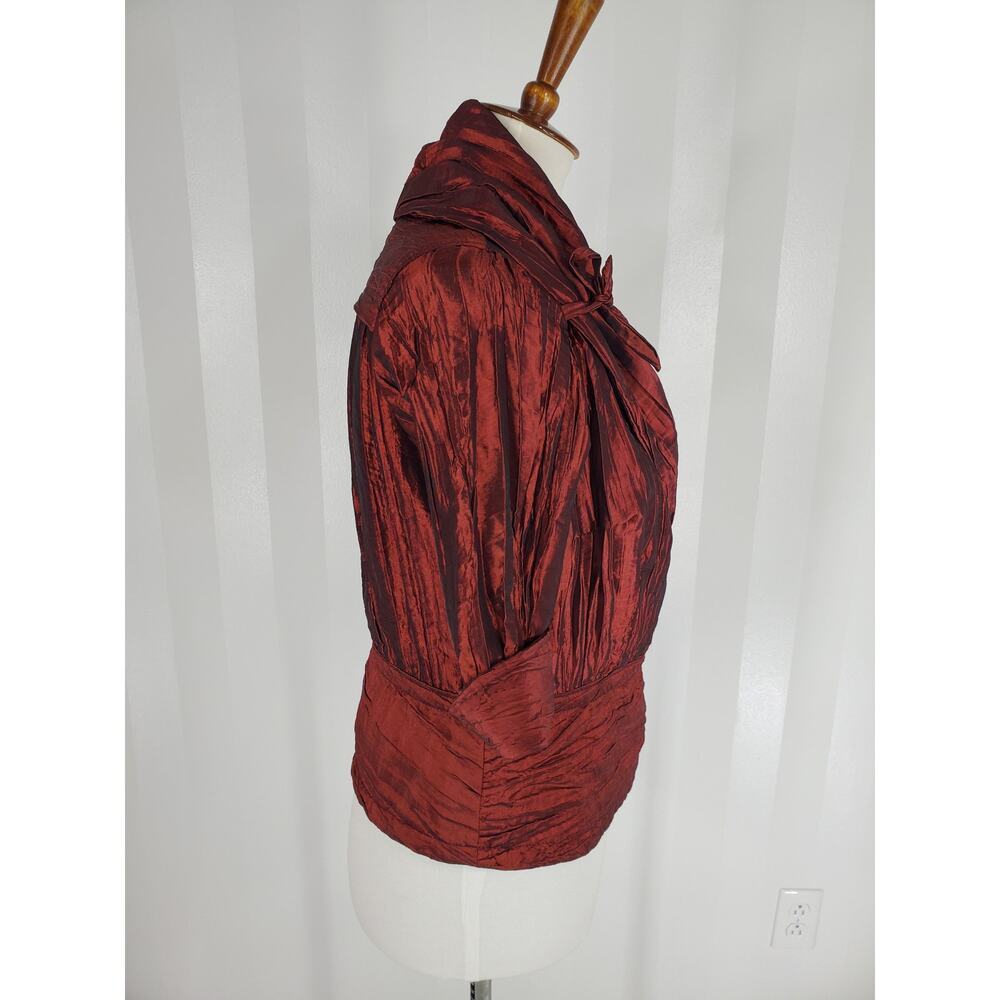 ESSENTIALS BY MILANO Women's Burgundy Rouched Blouse Sz M - Picture 2 of 10